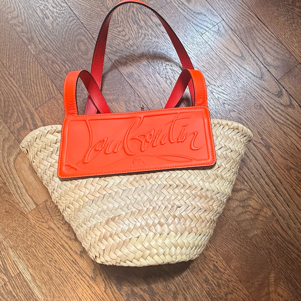 Christian Louboutin Orange and Tan Woven Bag Straw Tote authentic COA INCLUDED - Picture 11 of 16